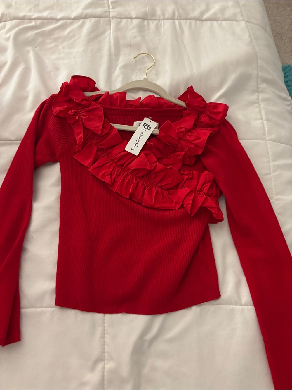 B. Luxurious Red Ruffle Long-Sleeve Blouse